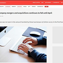 Number of company mergers and acquisitions continues to fall until April